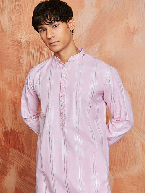 Men's Pink Silk Blend Kurta