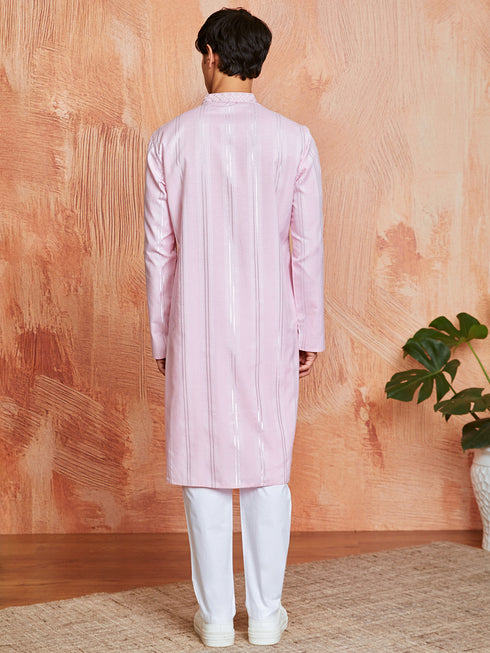 Men's Pink Silk Blend Kurta And Pyjama Set