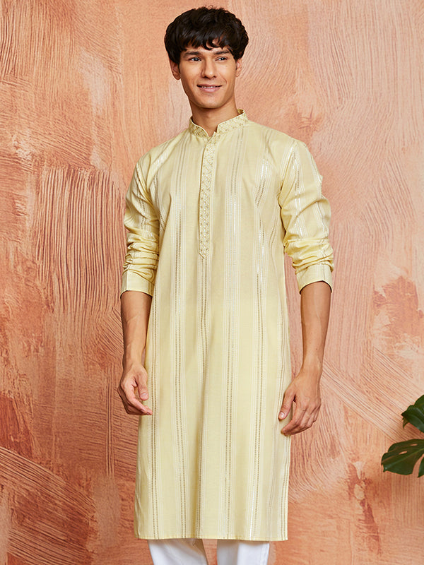 Men's Yellow Silk Blend Kurta