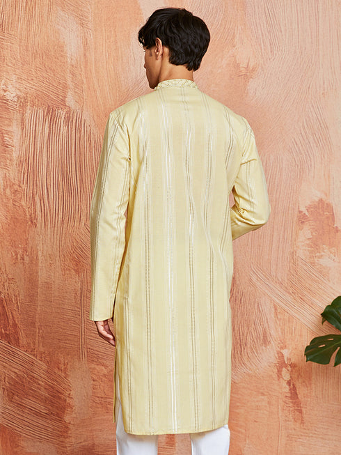 Men's Yellow Silk Blend Kurta