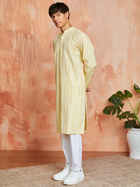 Men's Yellow Silk Blend Kurta And Pyjama Set