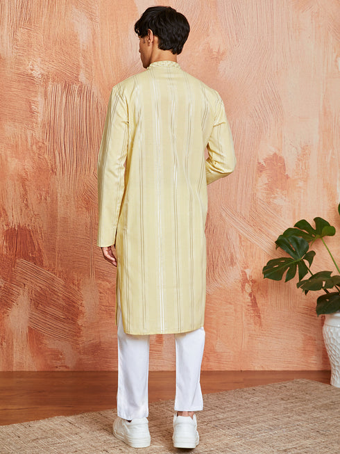 Men's Yellow Silk Blend Kurta And Pyjama Set