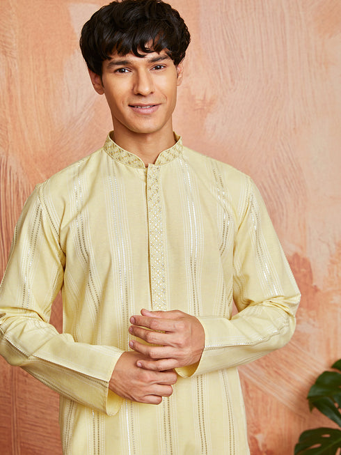 Men's Yellow Silk Blend Kurta And Pyjama Set