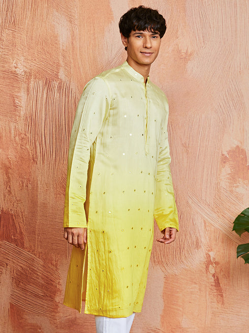 Men's Yellow Cotton Silk Kurta
