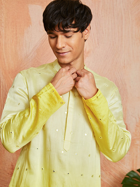 Men's Yellow Cotton Silk Kurta