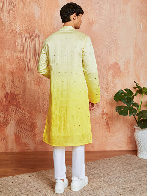 Men's Yellow Cotton Silk Kurta And Pyjama Set