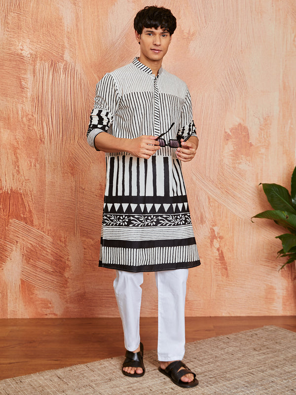 Men's Black Cotton Kurta