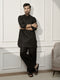 Men Black Cotton Linen Pathani Kurta With Palazzo Set