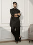 Men Black Cotton Linen Pathani Kurta With Palazzo Set