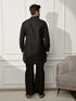 Men Black Cotton Linen Pathani Kurta With Palazzo Set