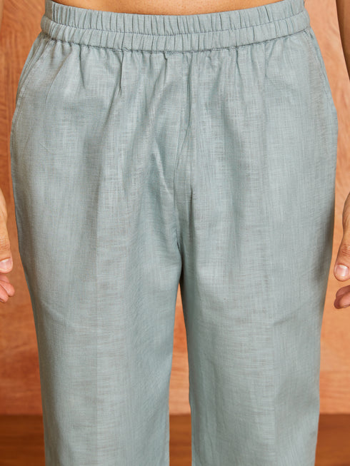 Men's Sea Green Cotton Slub Kurta And Pyjama Set