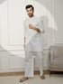 Men White Cotton Linen Pathani Kurta With Palazzo Set