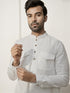 Men White Cotton Linen Pathani Kurta With Palazzo Set