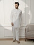 Men White Cotton Linen Pathani Kurta With Palazzo Set