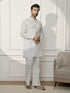 Men White Cotton Linen Pathani Kurta With Palazzo Set