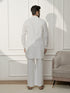 Men White Cotton Linen Pathani Kurta With Palazzo Set