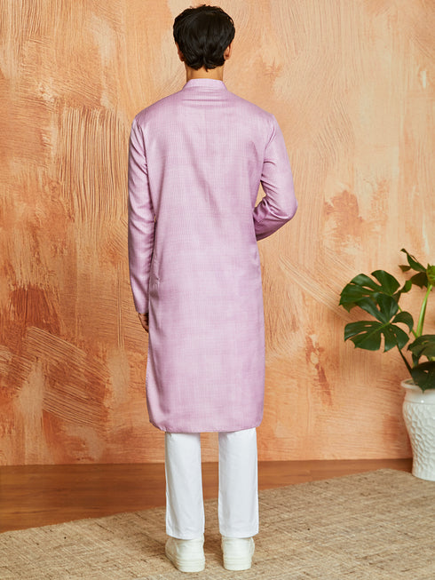 Men's Onion Pink Cotton Blend Kurta And Pyjama Set