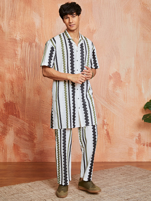 Men's Multi Color Cotton Kurta And Pyjama Set