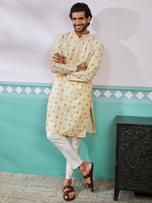 Men's Cream Silk Blend Kurta