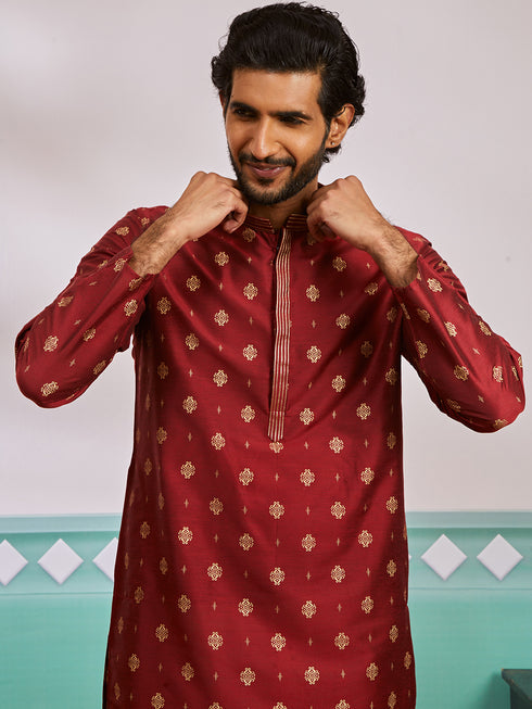 Men's Maroon Silk Blend Kurta