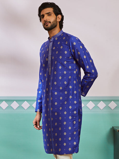 Men's Royal Blue Silk Blend Kurta