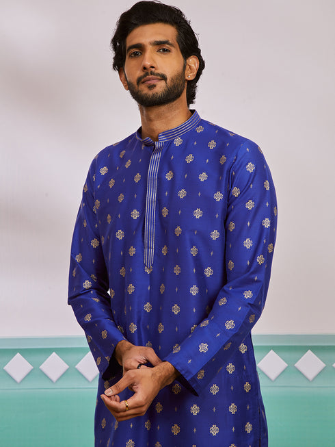 Men's Royal Blue Silk Blend Kurta