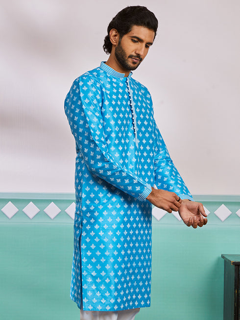 Men's Aqua Dupion Silk Kurta