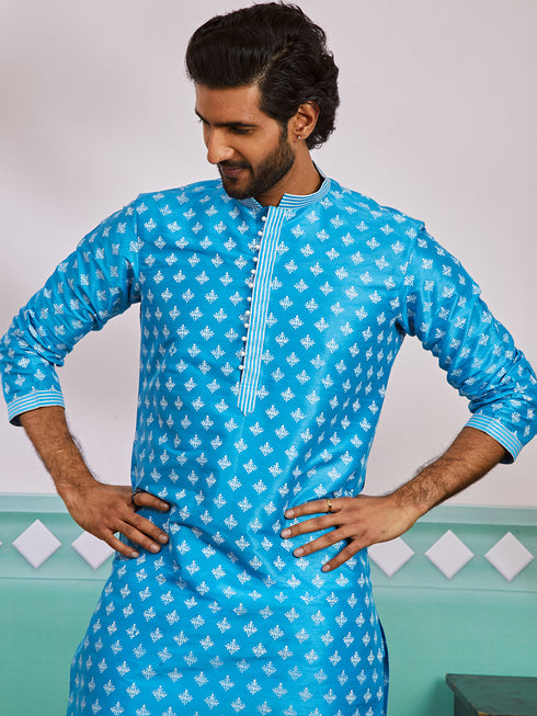 Men's Aqua Dupion Silk Kurta