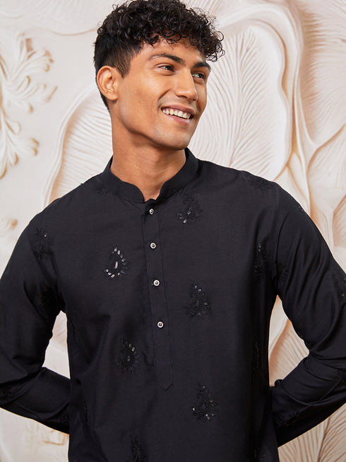 Men's Black Viscose Kurta And Pyjama Set