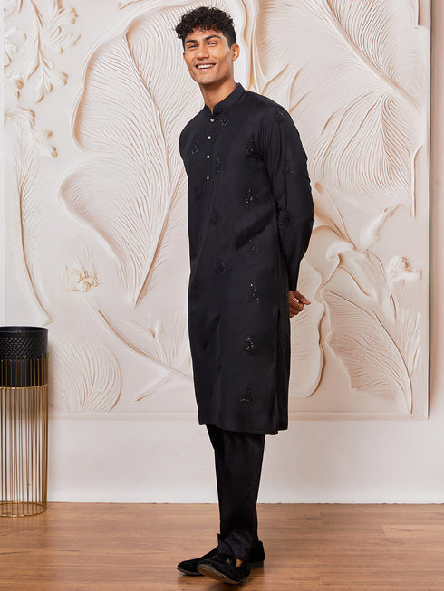 Men's Black Viscose Kurta And Pyjama Set
