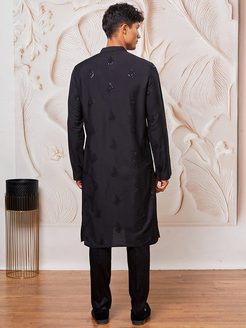 Men's Black Viscose Kurta And Pyjama Set