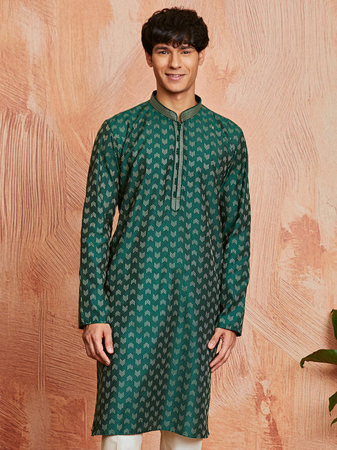 Men's Bottle Green Silk Blend Kurta