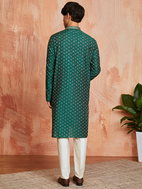 Men's Bottle Green Silk Blend Kurta And Pyjama Set
