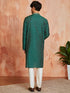 Men's Bottle Green Silk Blend Kurta And Pyjama Set