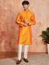 Men's Orange Silk Blend Kurta And Pyjama Set
