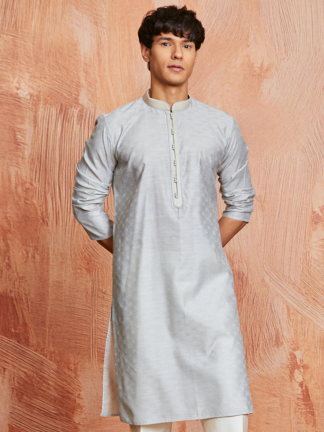 Men's Grey Silk Blend Kurta