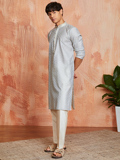 Men's Grey Silk Blend Kurta And Pyjama Set