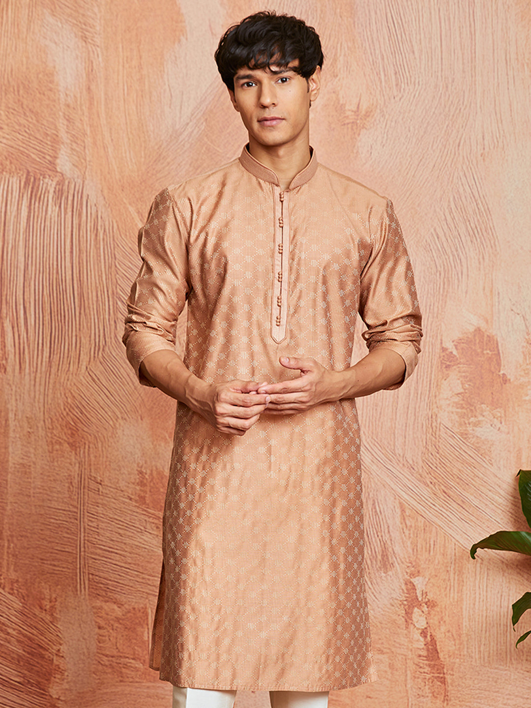 Men's Peach Silk Blend Kurta