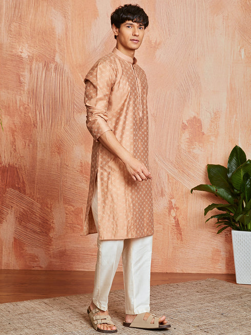 Men's Peach Silk Blend Kurta And Pyjama Set