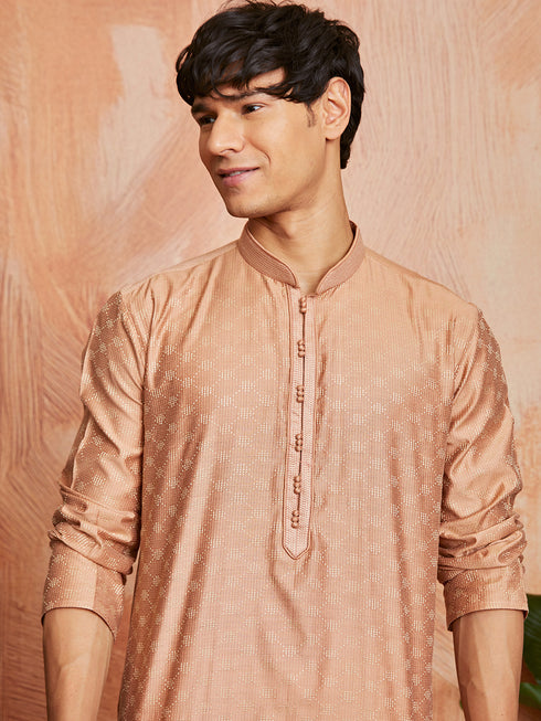 Men's Peach Silk Blend Kurta And Pyjama Set