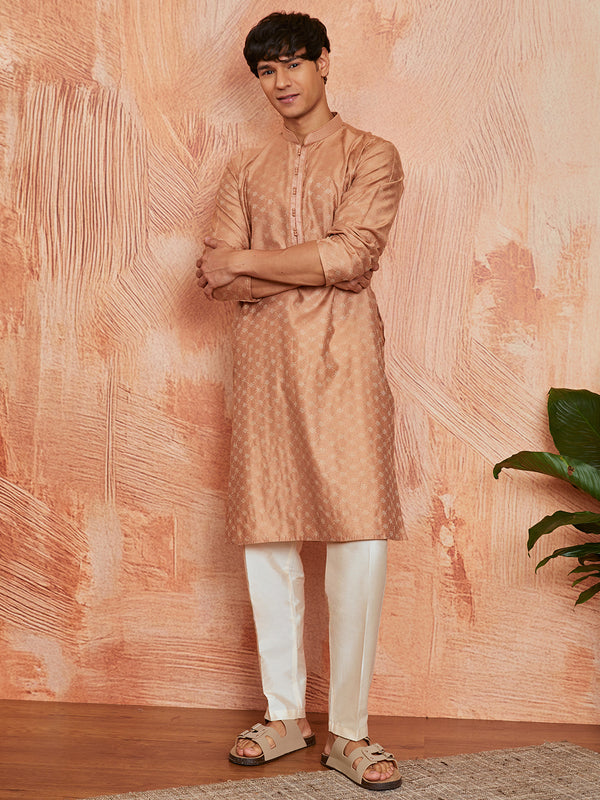 Men's Peach Silk Blend Kurta And Pyjama Set