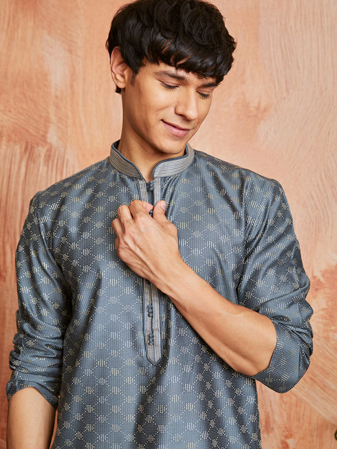 Men's Steel Silk Blend Kurta And Pyjama Set