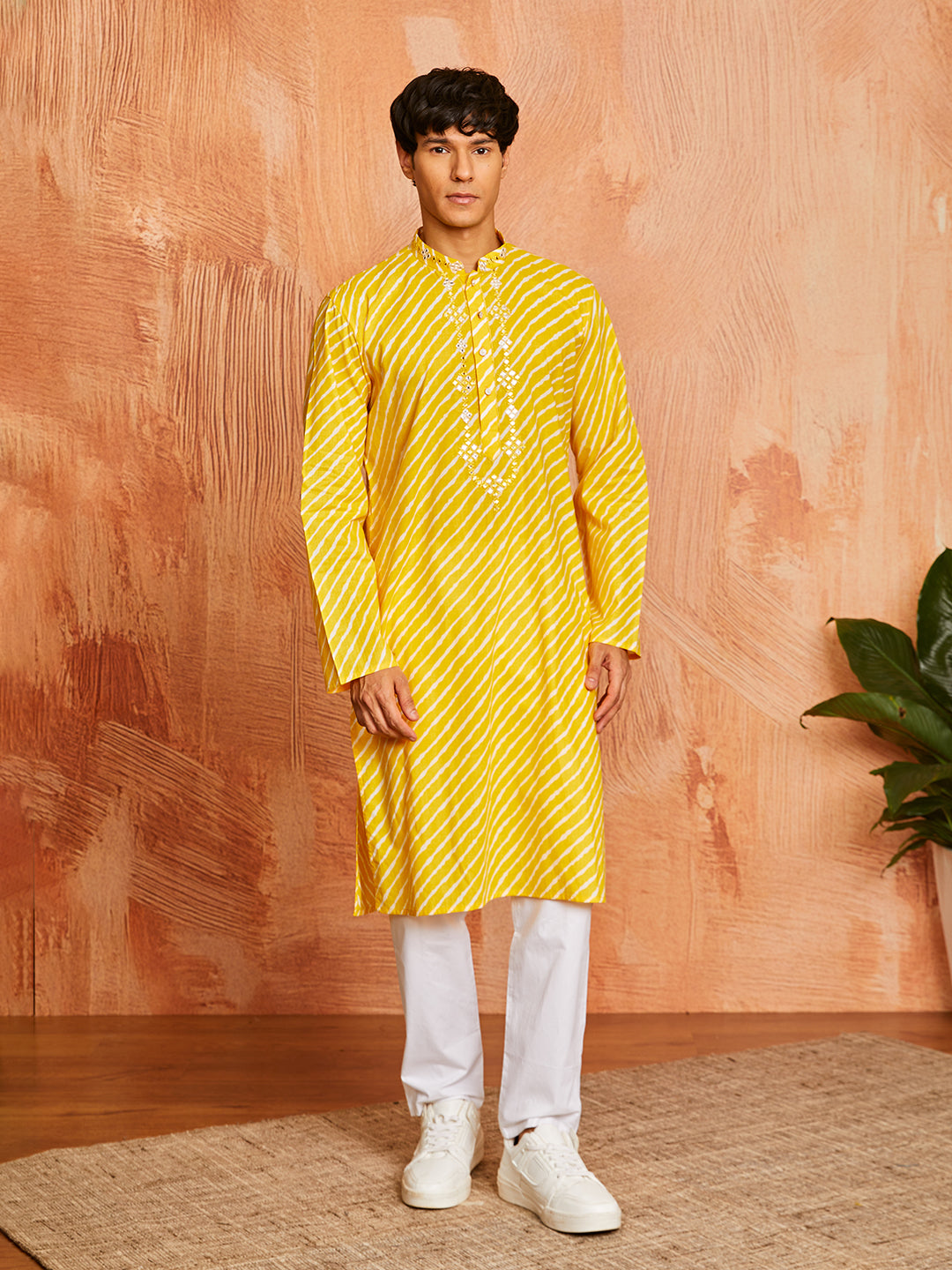 Men's Yellow Cotton Kurta And Pyjama Set