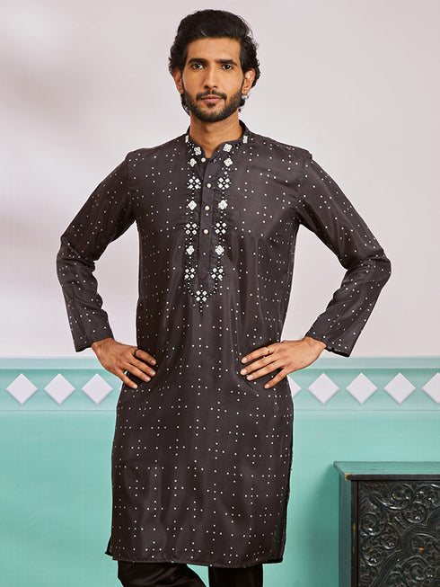 Men's Black Silk Blend Kurta