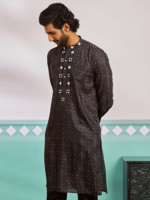 Men's Black Silk Blend Kurta