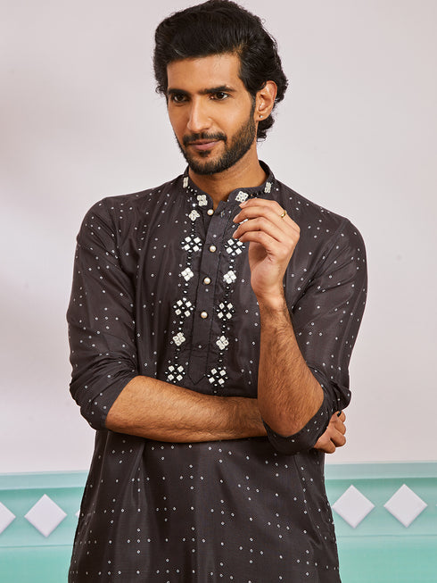 Men's Black Silk Blend Kurta