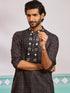 Men's Black Silk Blend Kurta And Pyjama Set