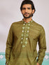 Men's Green Cotton Silk Kurta And Pyjama Set