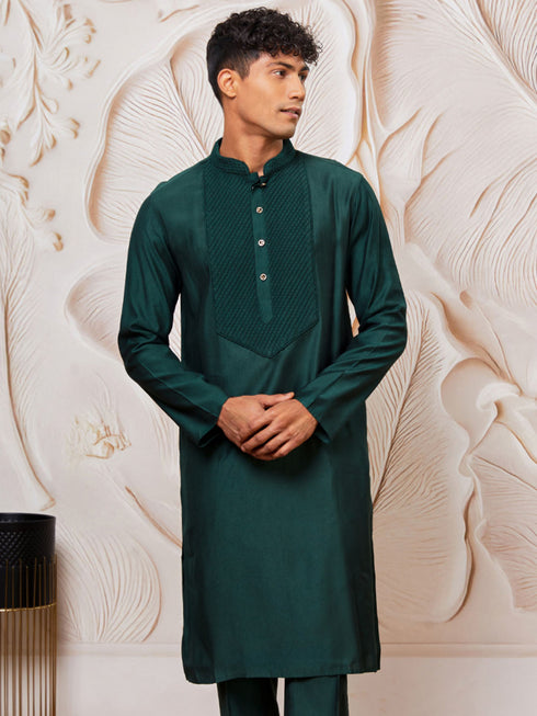 Men's Bottle Green Silk Blend Kurta
