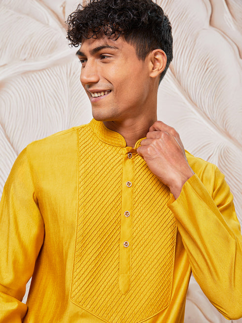 Men's Mustard Silk Blend Kurta Only